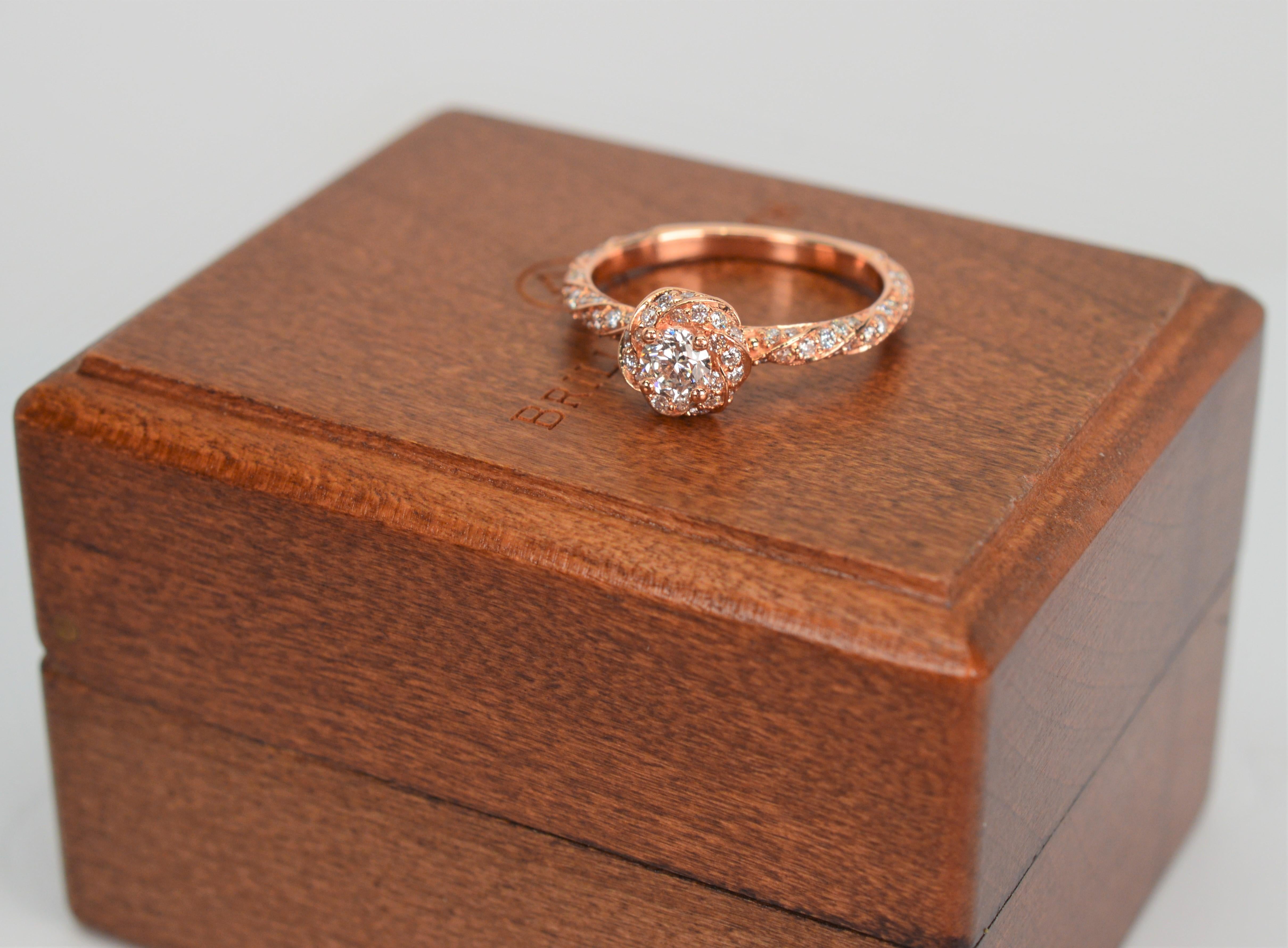 Brilliant Earth Diamond 14 Karat Rose Gold Engagement Ring w GIA Cert Box Papers For Sale 2