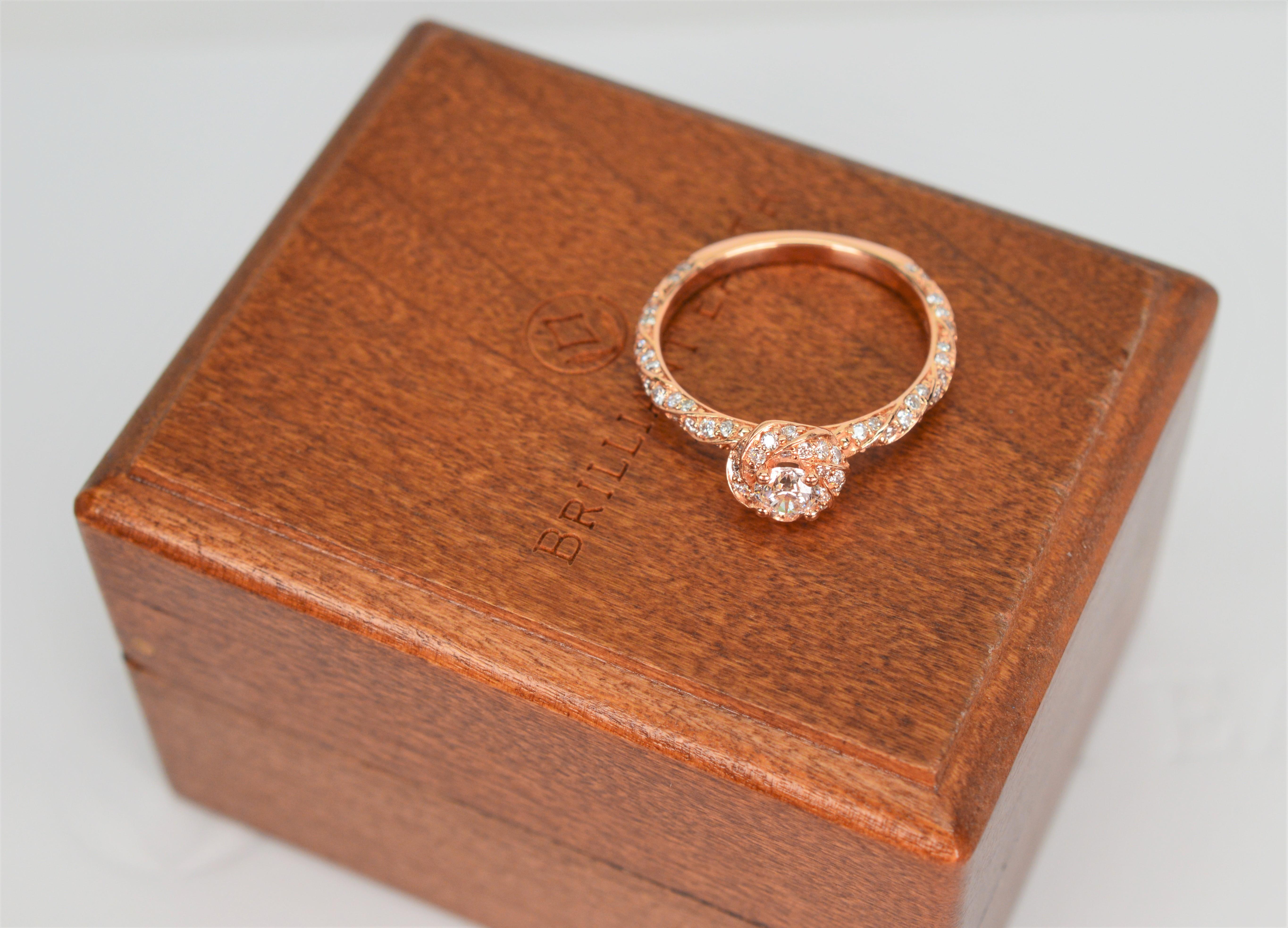 Women's Brilliant Earth Diamond 14 Karat Rose Gold Engagement Ring w GIA Cert Box Papers For Sale
