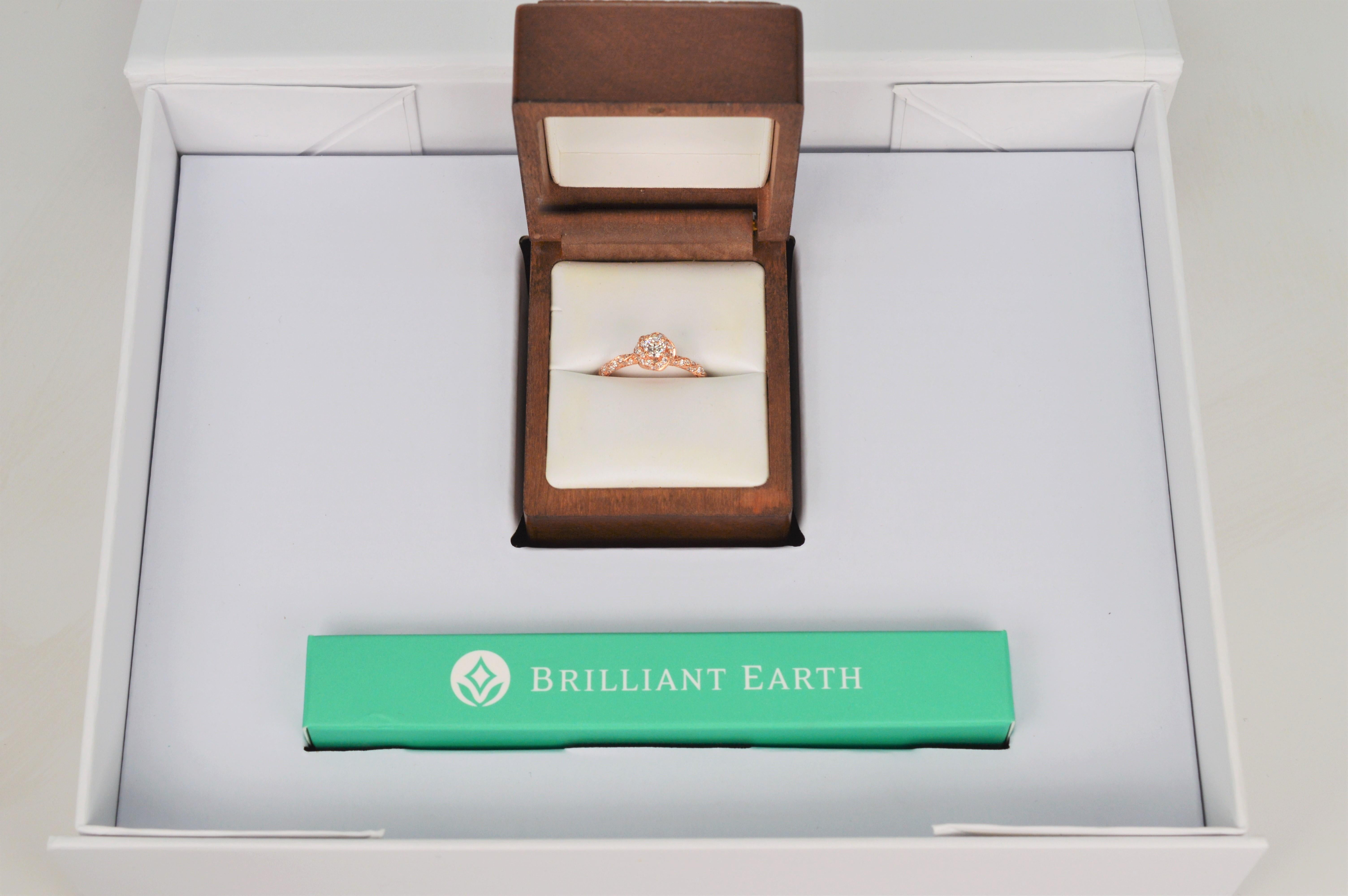 Brilliant Earth Diamond 14 Karat Rose Gold Engagement Ring w GIA Cert Box Papers For Sale 4