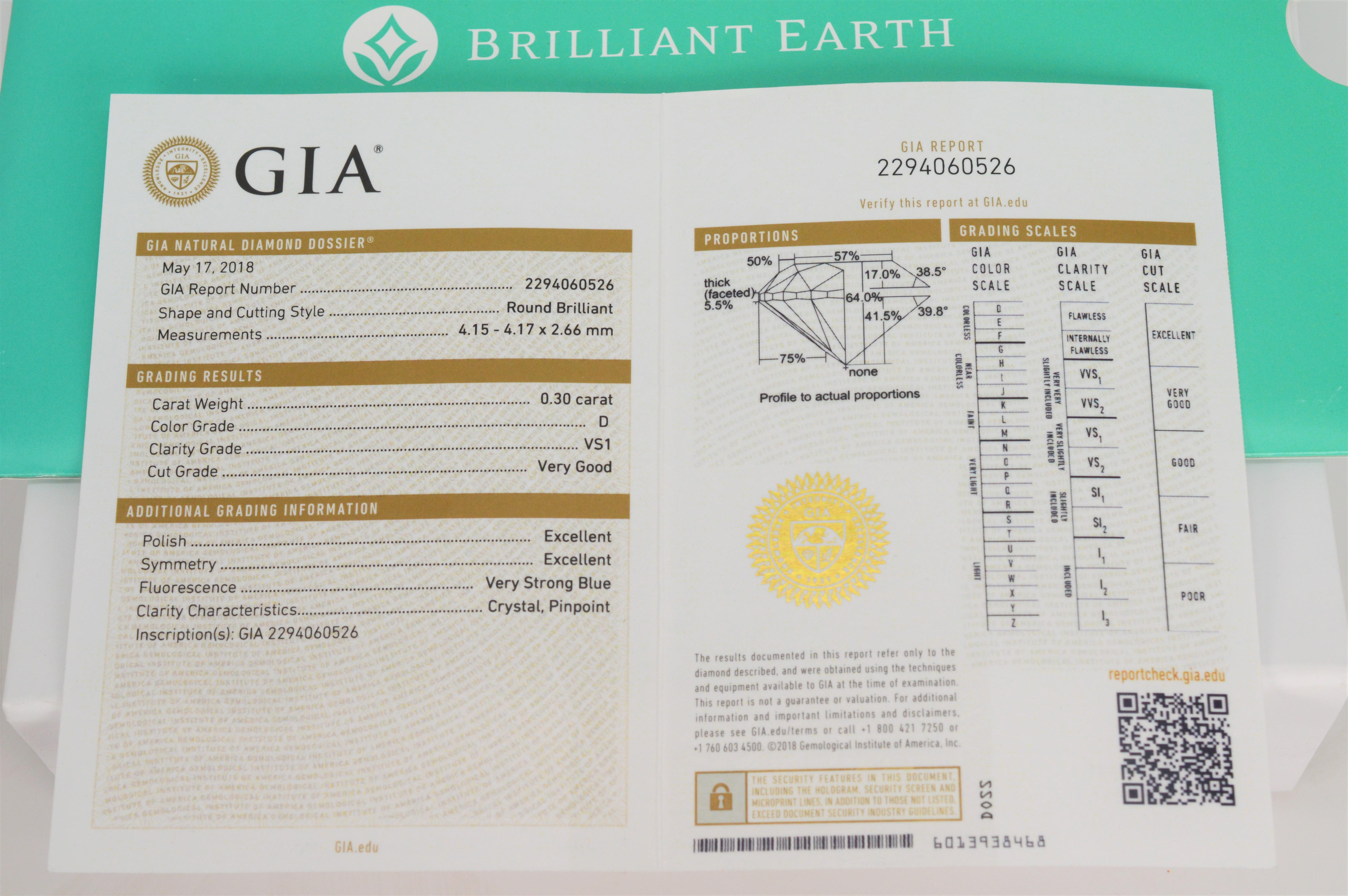 Brilliant Earth Diamond 14 Karat Rose Gold Engagement Ring w GIA Cert Box Papers 7