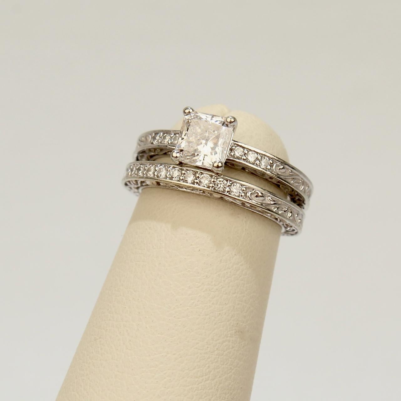 Modern Brilliant Earth GIA Certified 18 Karat Gold and Diamond Ring and Matching Band For Sale