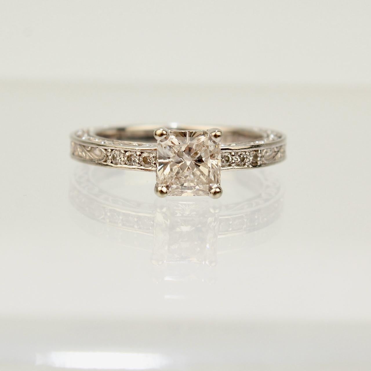 Princess Cut Brilliant Earth GIA Certified 18 Karat Gold and Diamond Ring and Matching Band For Sale