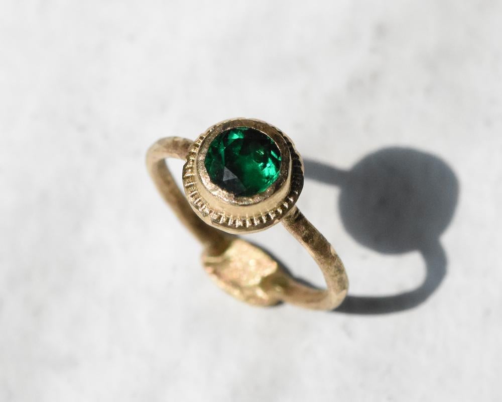 Brilliant Emerald and Diamond 14k Gold Ring by Franny E For Sale 4