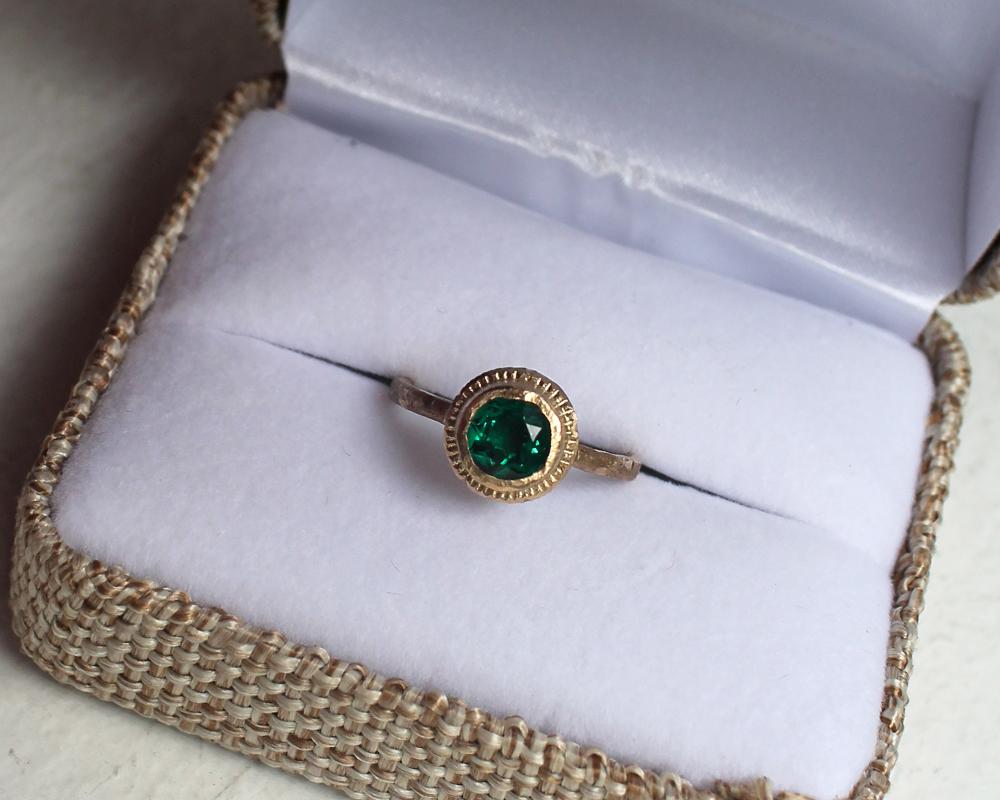 Women's or Men's Brilliant Emerald and Diamond 14k Gold Ring by Franny E For Sale