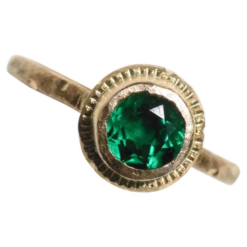 Brilliant Emerald and Diamond 14k Gold Ring by Franny E For Sale
