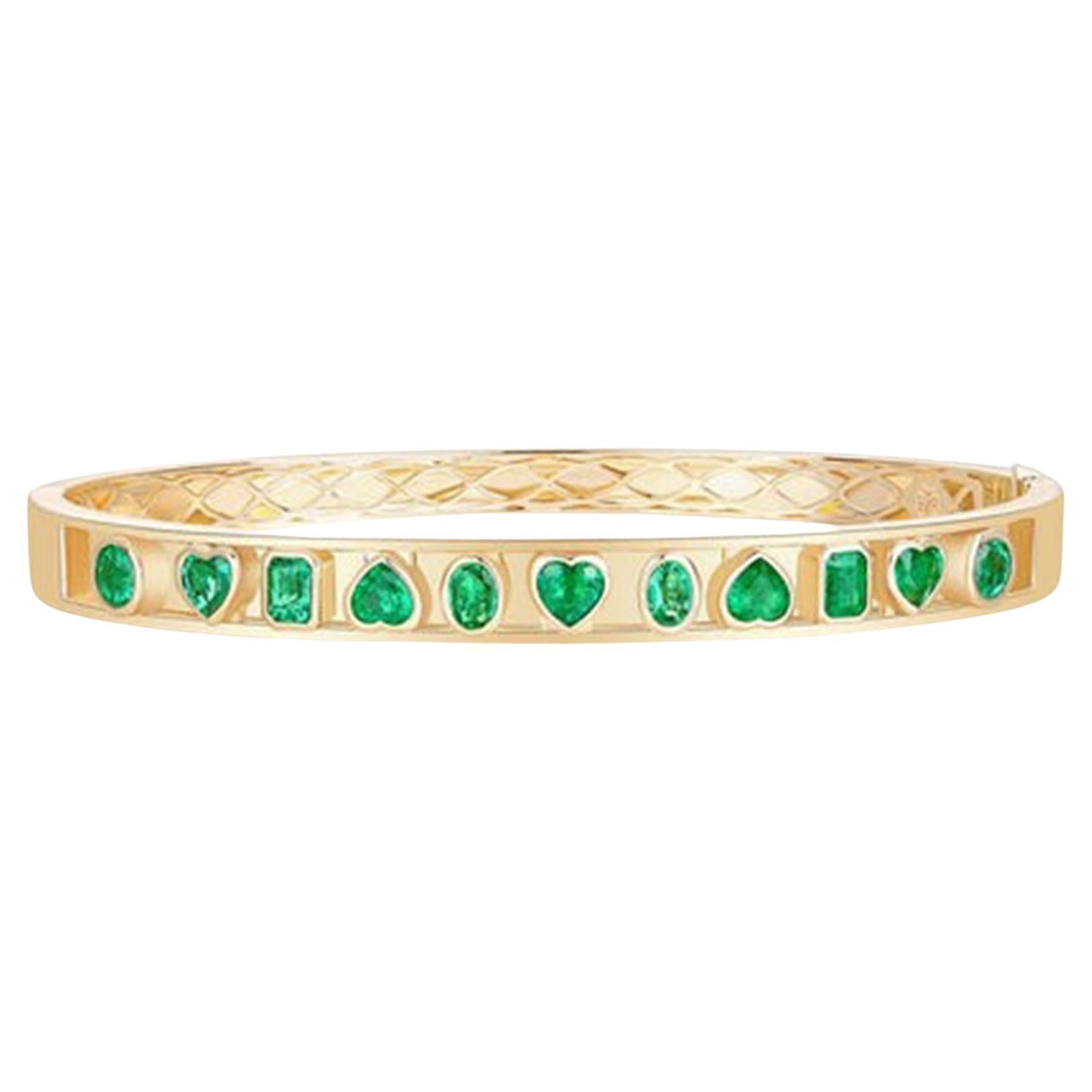 Brilliant Gemstones 14K (or 18k upon request) Yellow Gold Bangle Bracelet For Sale