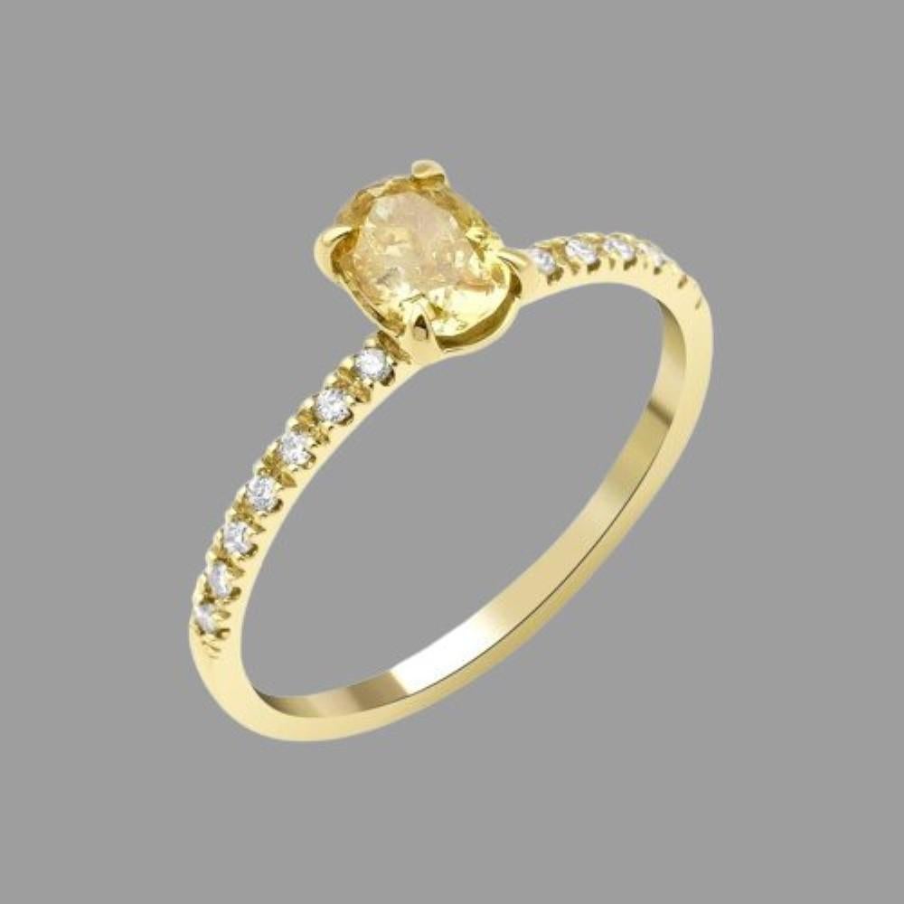 Modern 0.81ct Fancy Yellow Diamond Engagement Ring For Sale