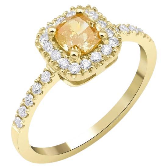 0.89ct Yellow Cushion Diamond Ring, Diamond Engagement Ring For Sale