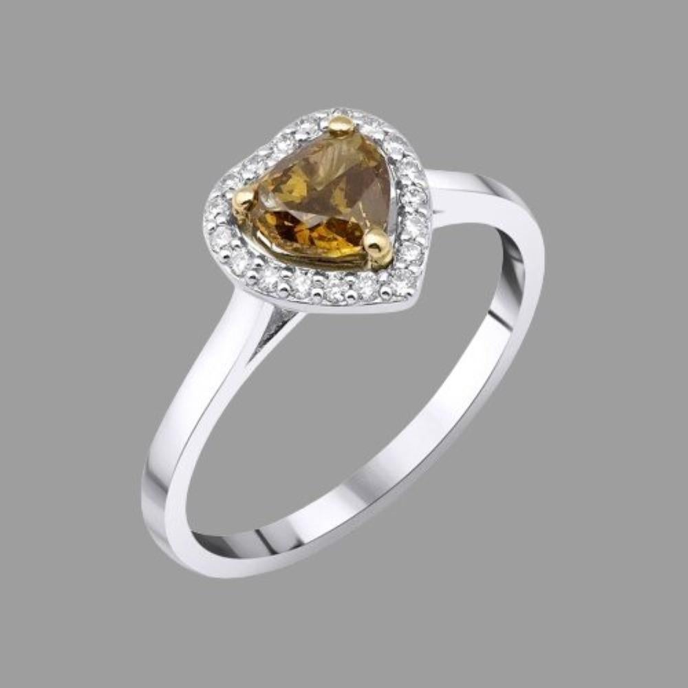 Modern 0.91ct Fancy Brownish Yellow Diamond, Heart Diamond Ring For Sale