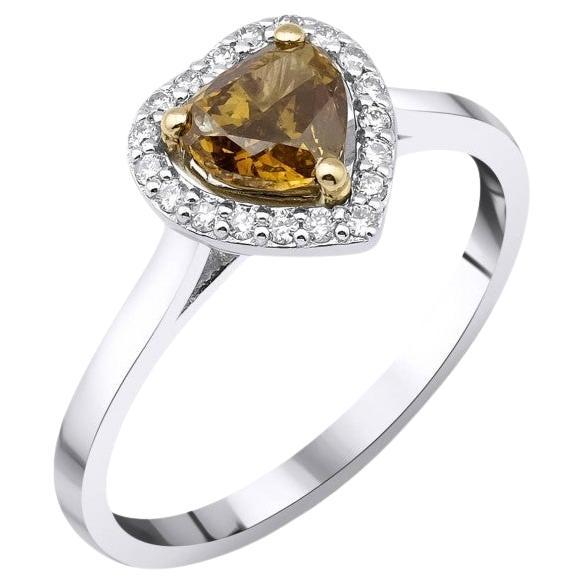 0.91ct Fancy Brownish Yellow Diamond, Heart Diamond Ring For Sale