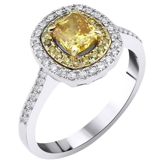 1.14ct Cushion Cut Yellow Diamond Ring For Sale
