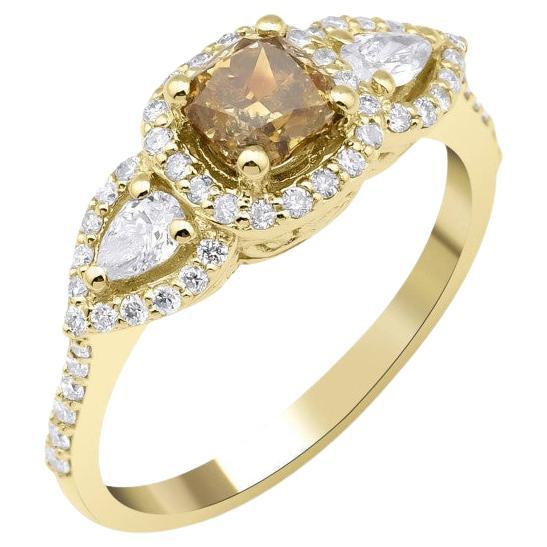1.25ct Yellow Cushion Diamond and Pear Diamond Ring For Sale