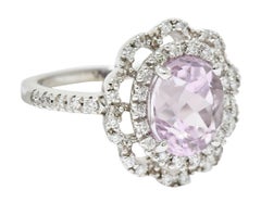 Brilliant Kunzite Diamond 18 Karat White Gold Floral Cluster Ring