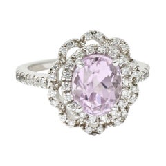 Bague grappe florale en or blanc 18 carats avec kunzite brillante et diamants