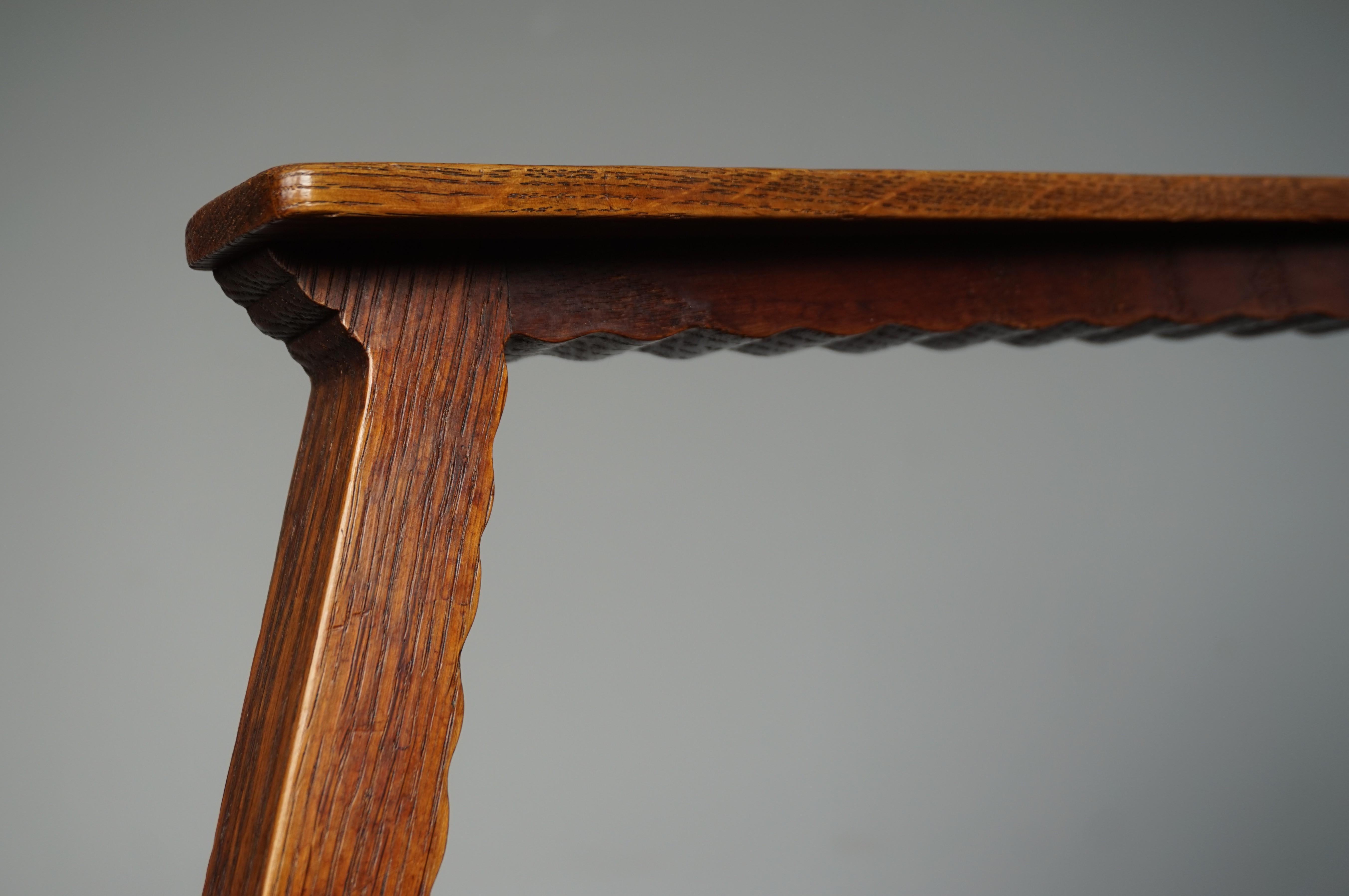Brilliant Design Dutch Arts & Crafts Oak Desk Chair w. Original Upholstery 1910s For Sale 11