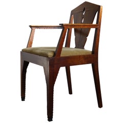 Brilliant Little Dutch Arts & Crafts Oak Desk Chair with Original Upholstery