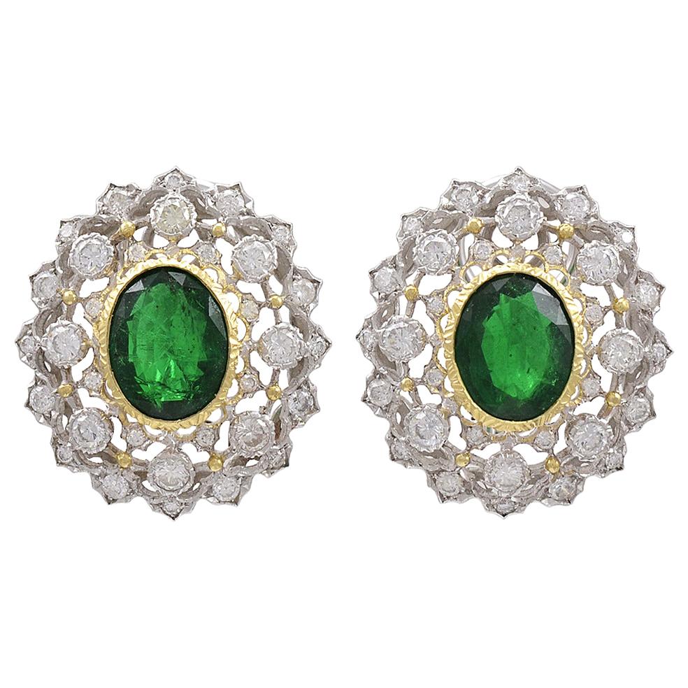 Brilliant Mario Buccellati Emerald and Diamond Ear Clips