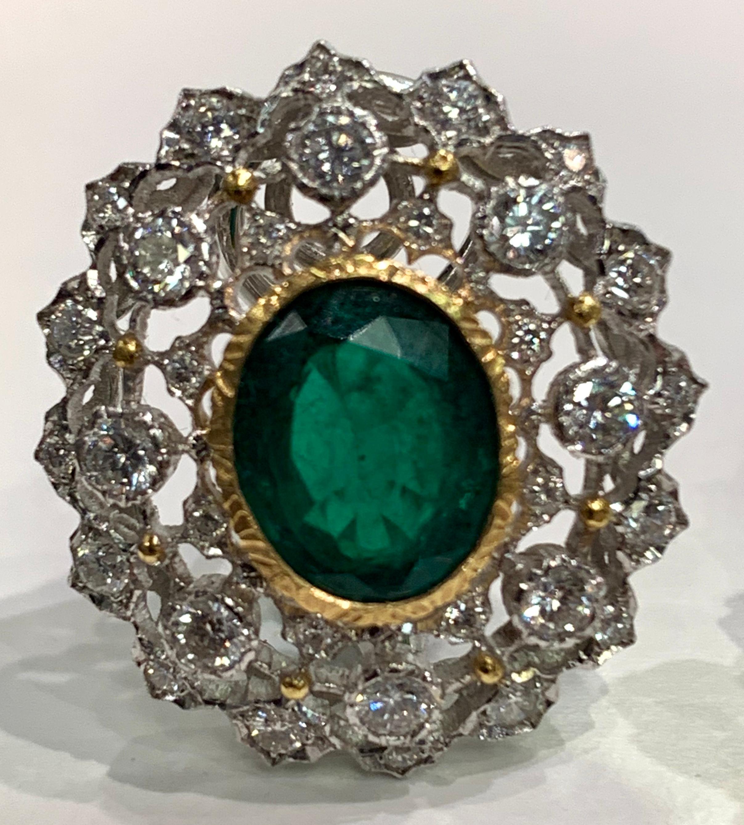 Brilliant Mario Buccellati Emerald and Diamond Ear Clips In Excellent Condition In New York, NY