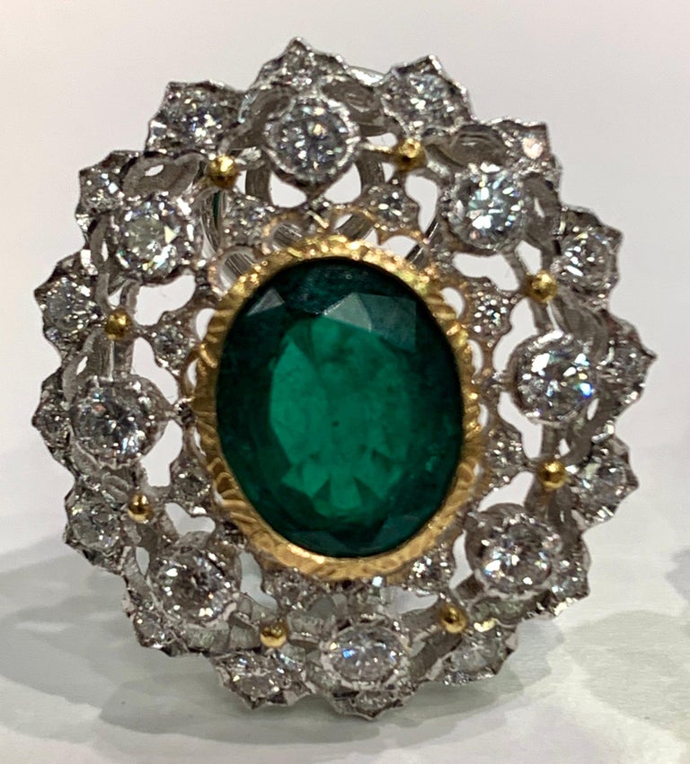 Brilliant Mario Buccellati Emerald and Diamond Ear Clips For Sale at ...