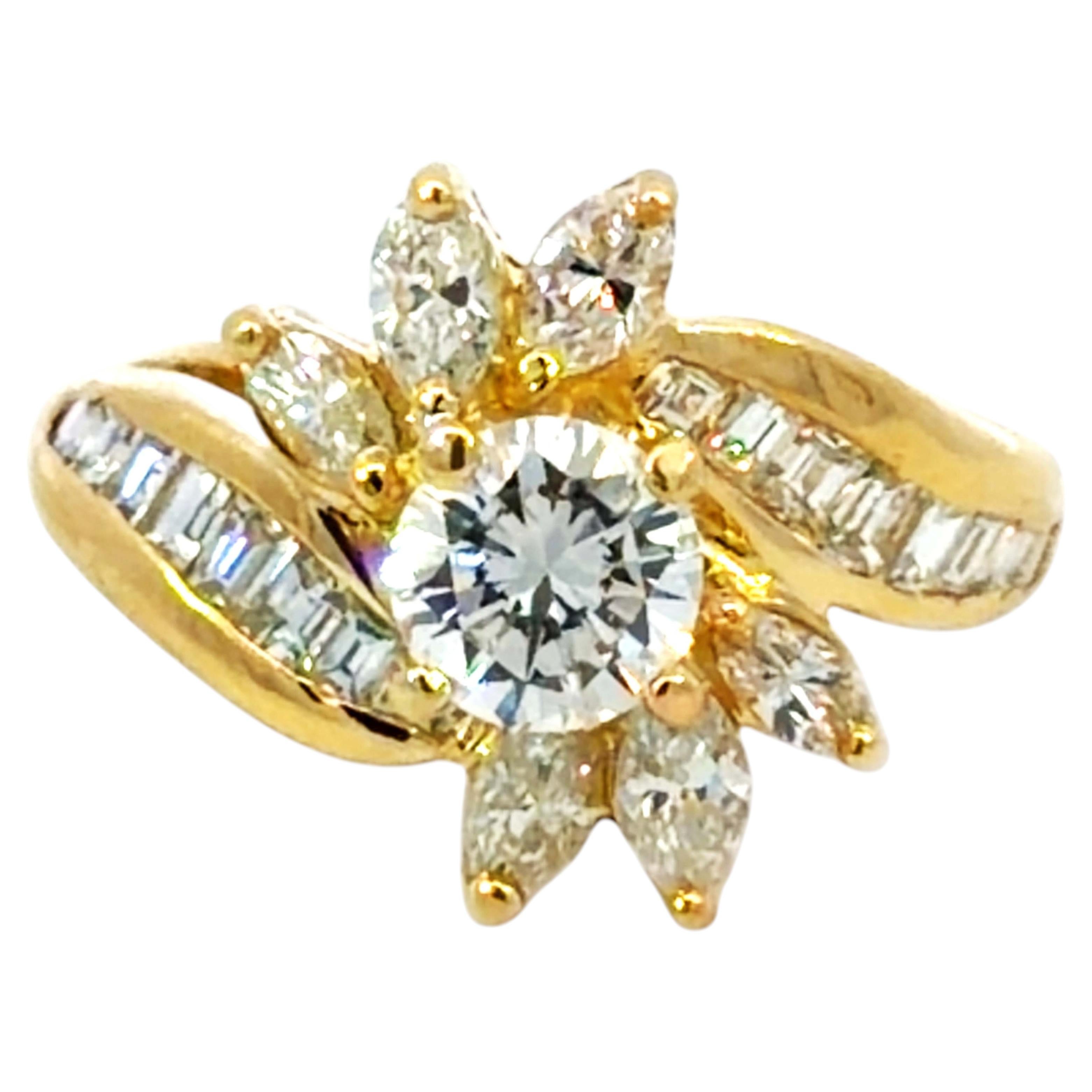 Brillant Marquise Baguette Diamant Verlobungsring 18K Gelbgold