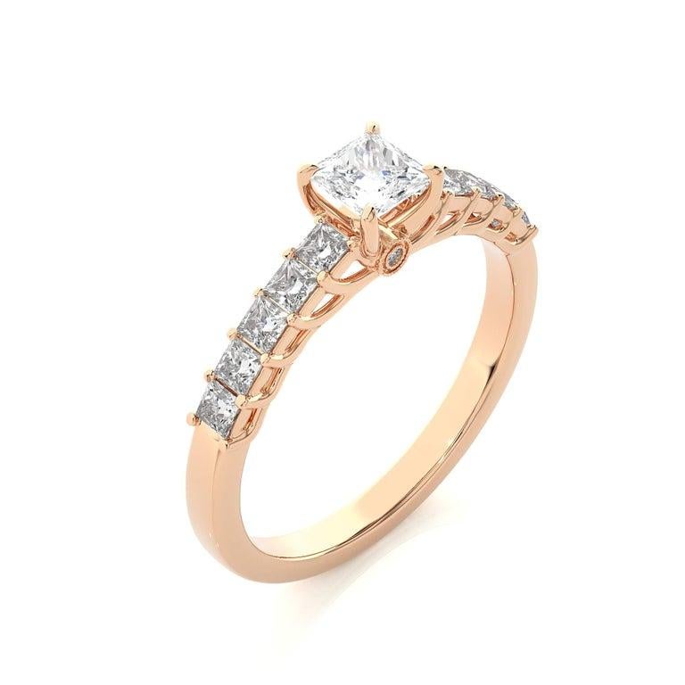 For Sale:  Brilliant Moissanite Wedding Ring for Her in Rose Gold Plated Sterling Silver 6