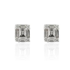 Everyday Cluster Diamond Stud Earrings 18k Solid White Gold, Earrings For Women