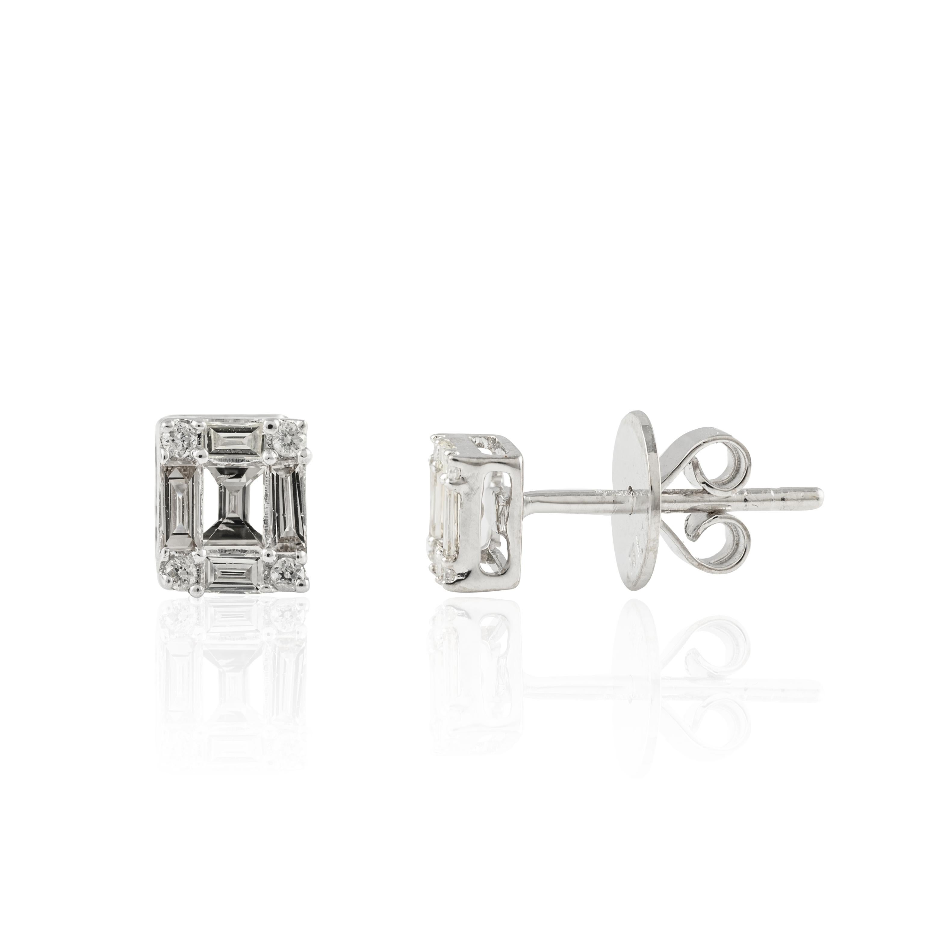 Mixed Cut Everyday Cluster Diamond Stud Earrings 18k Solid White Gold, Earrings For Women For Sale