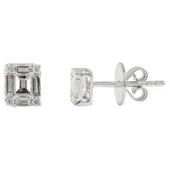 Everyday Cluster Diamond Stud Earrings 18k Solid White Gold, Earrings For Women