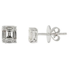 Pendientes de oro blanco macizo 18k con diamantes en racimo, pendientes para mujer