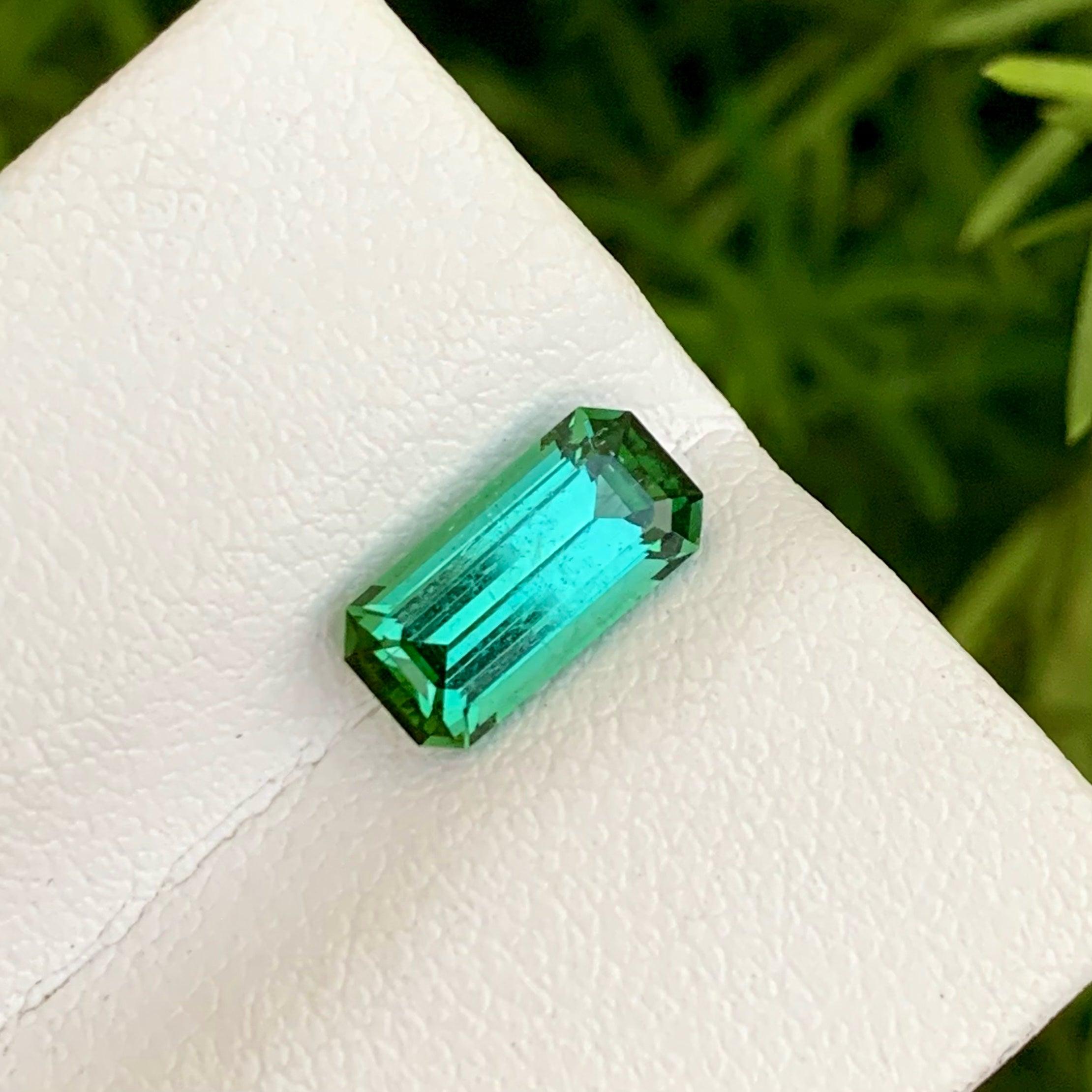 Emerald Cut Brilliant Natural Loose Tourmaline Gemstone 1.55 Carats Green Tourmaline For Sale