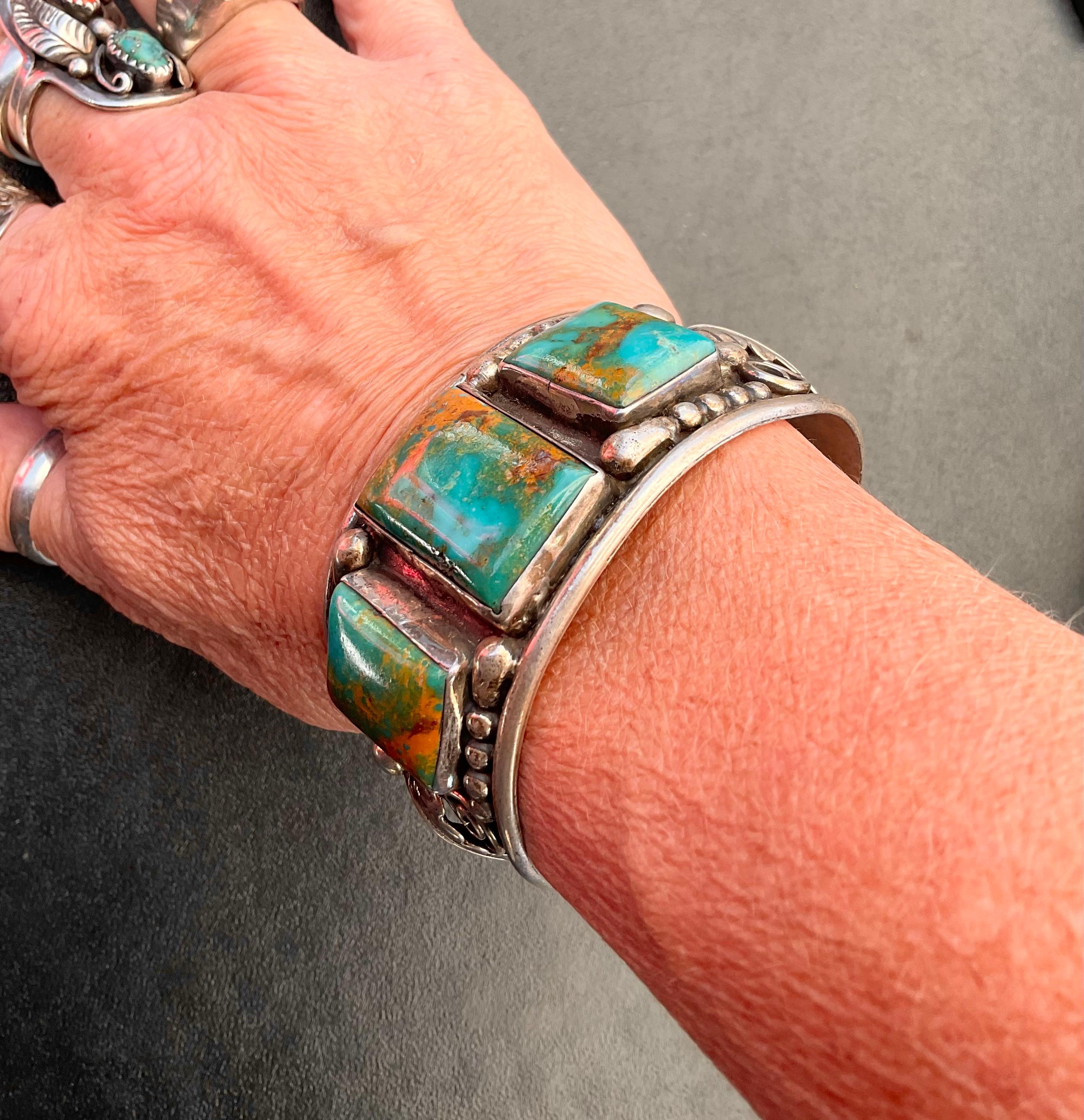 Brilliant Navajo William Singer Royston Turquoise Native American Cuff Bracelet 3