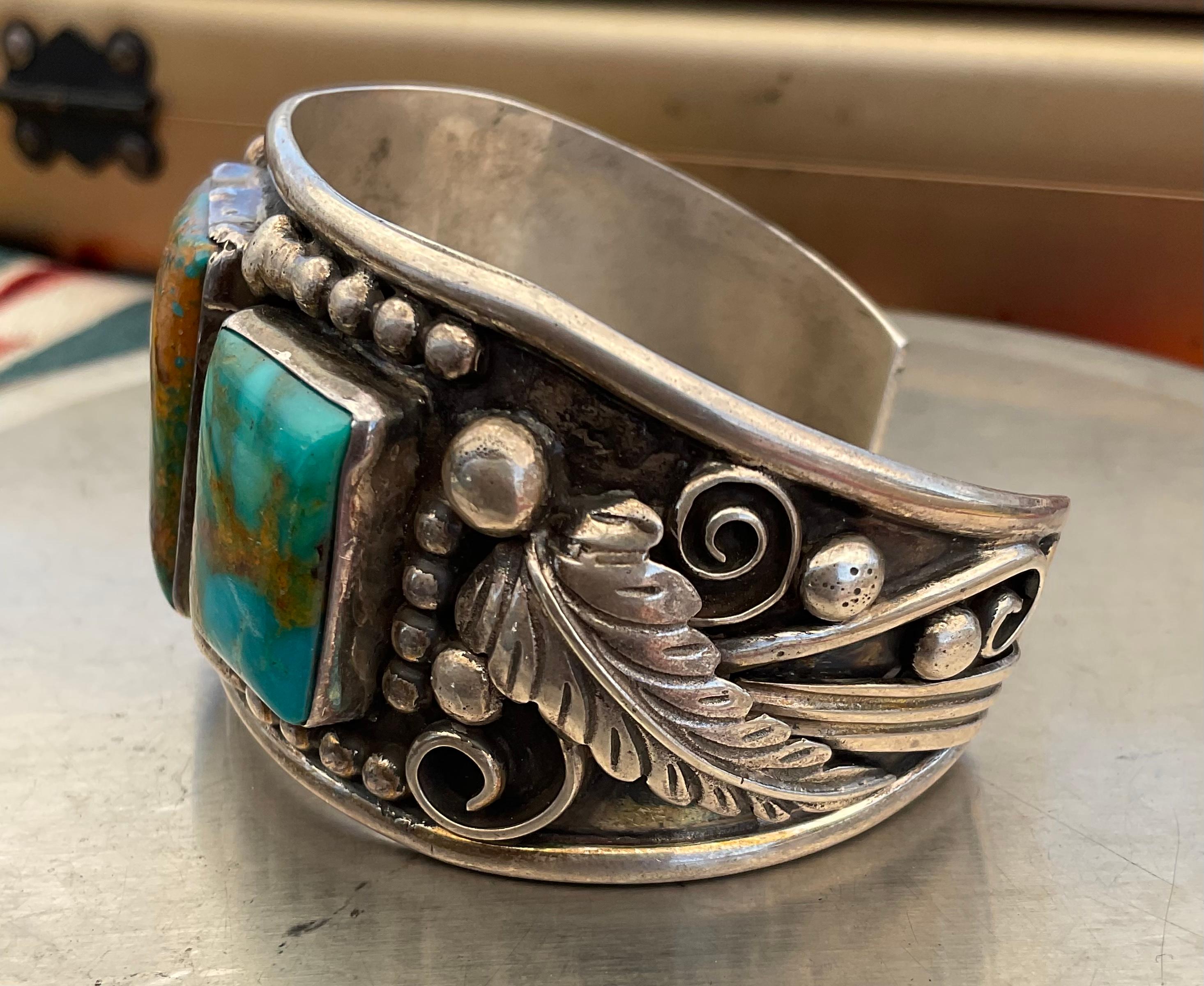 Brilliant Navajo William Singer Royston Turquoise Native American Cuff Bracelet 4