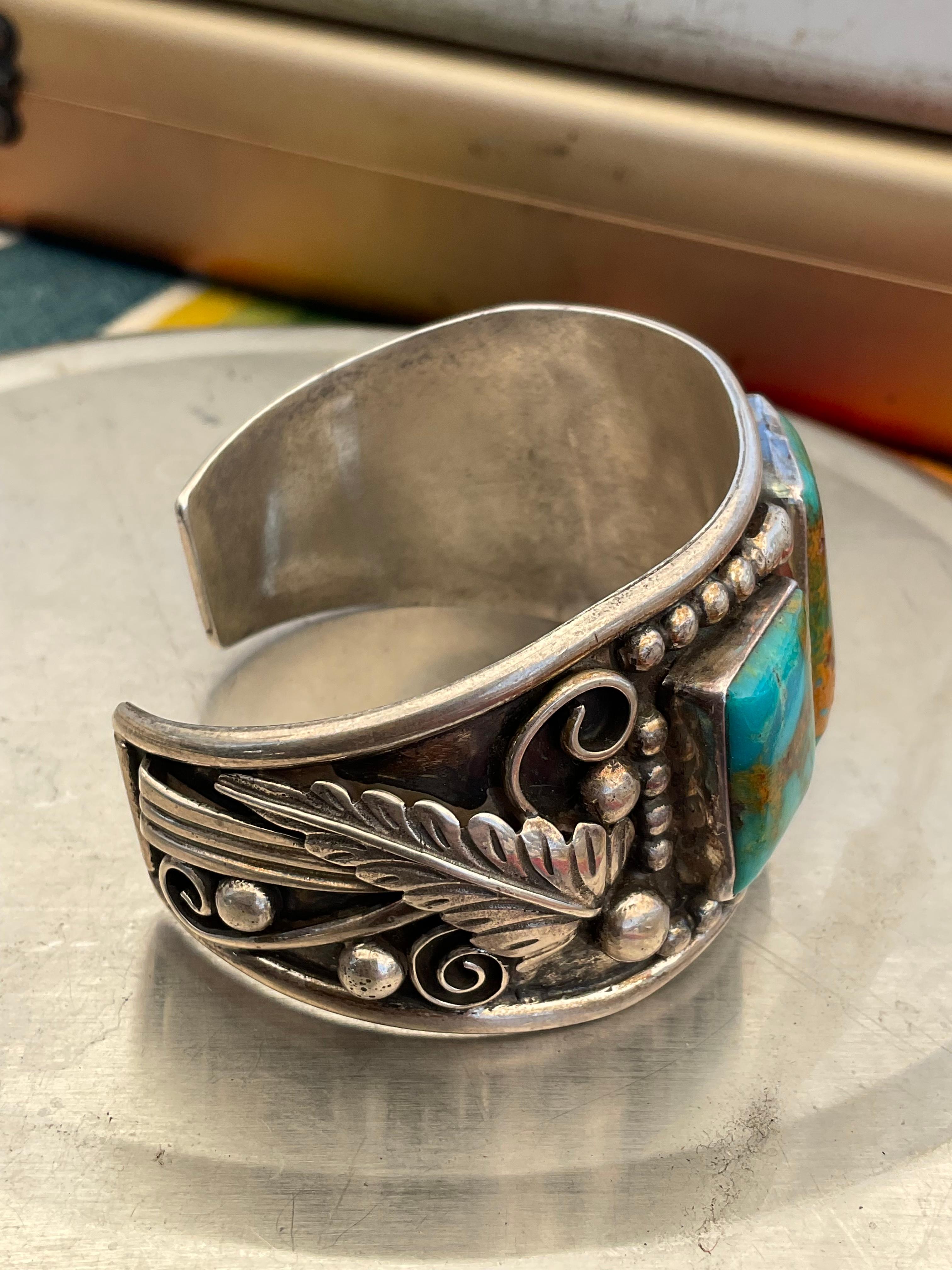 Women's or Men's Brilliant Navajo William Singer Royston Turquoise Native American Cuff Bracelet