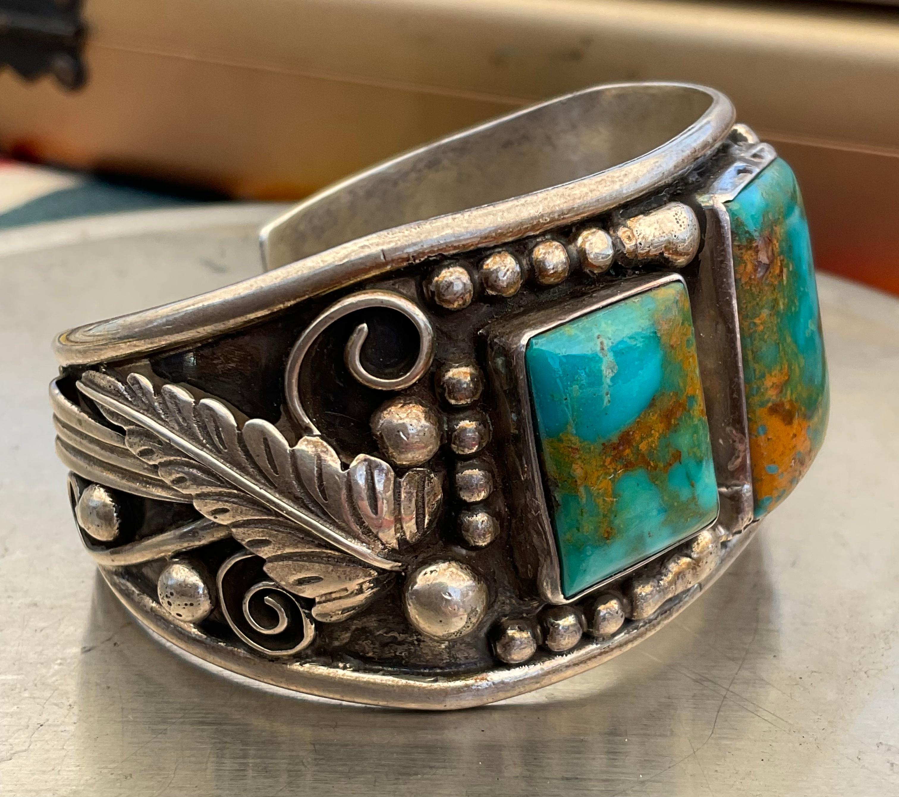Brilliant Navajo William Singer Royston Turquoise Native American Cuff Bracelet 1