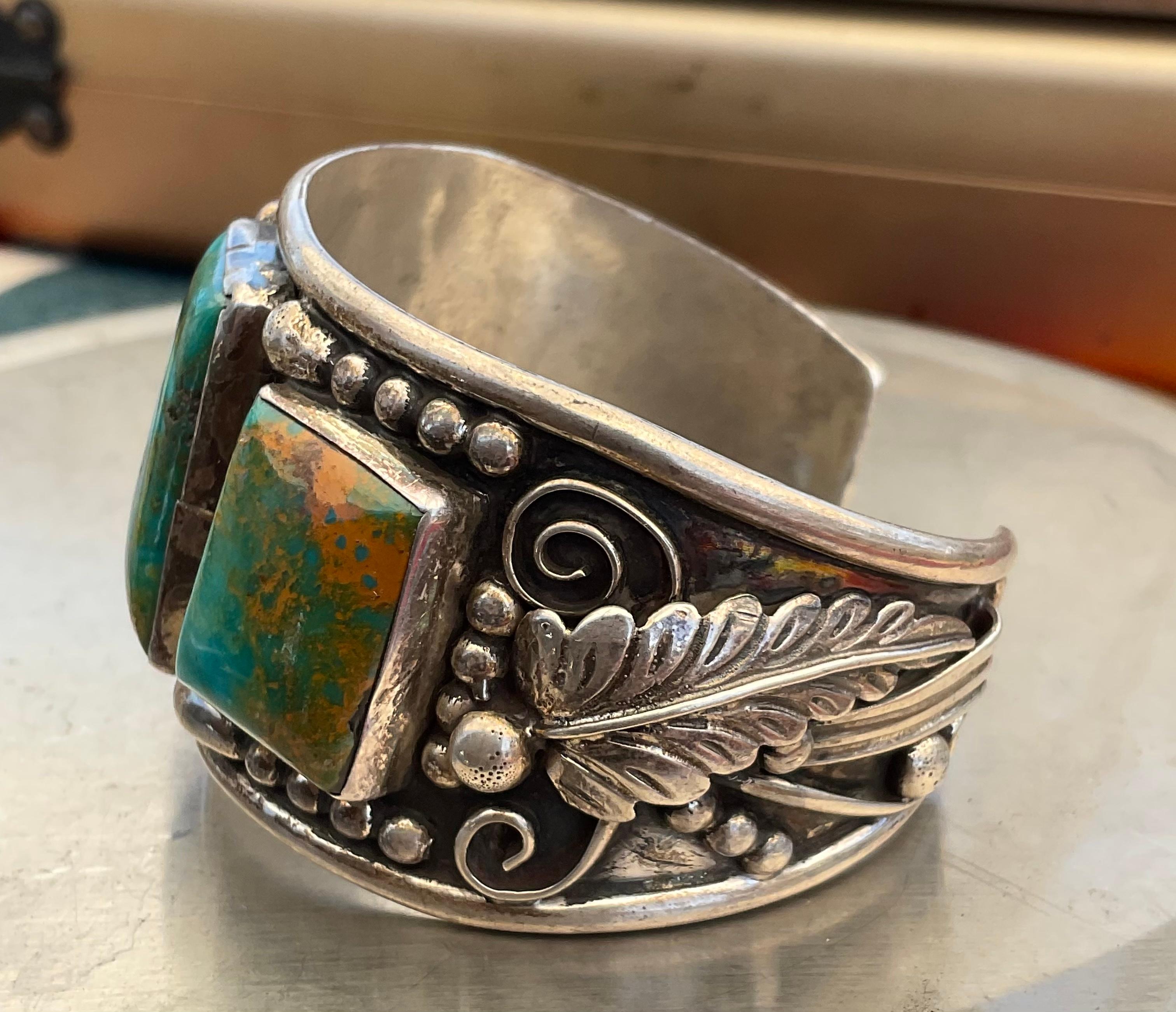 Brilliant Navajo William Singer Royston Turquoise Native American Cuff Bracelet 2