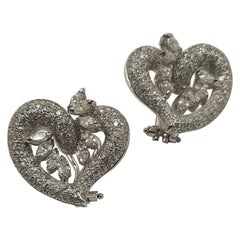 Used Brilliant Navette Cut Diamond 18 Carat White Gold Hearth Earrings 