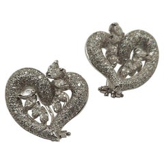 Brilliant Navette Cut Diamond 18 Carat White Gold Hearth Earrings