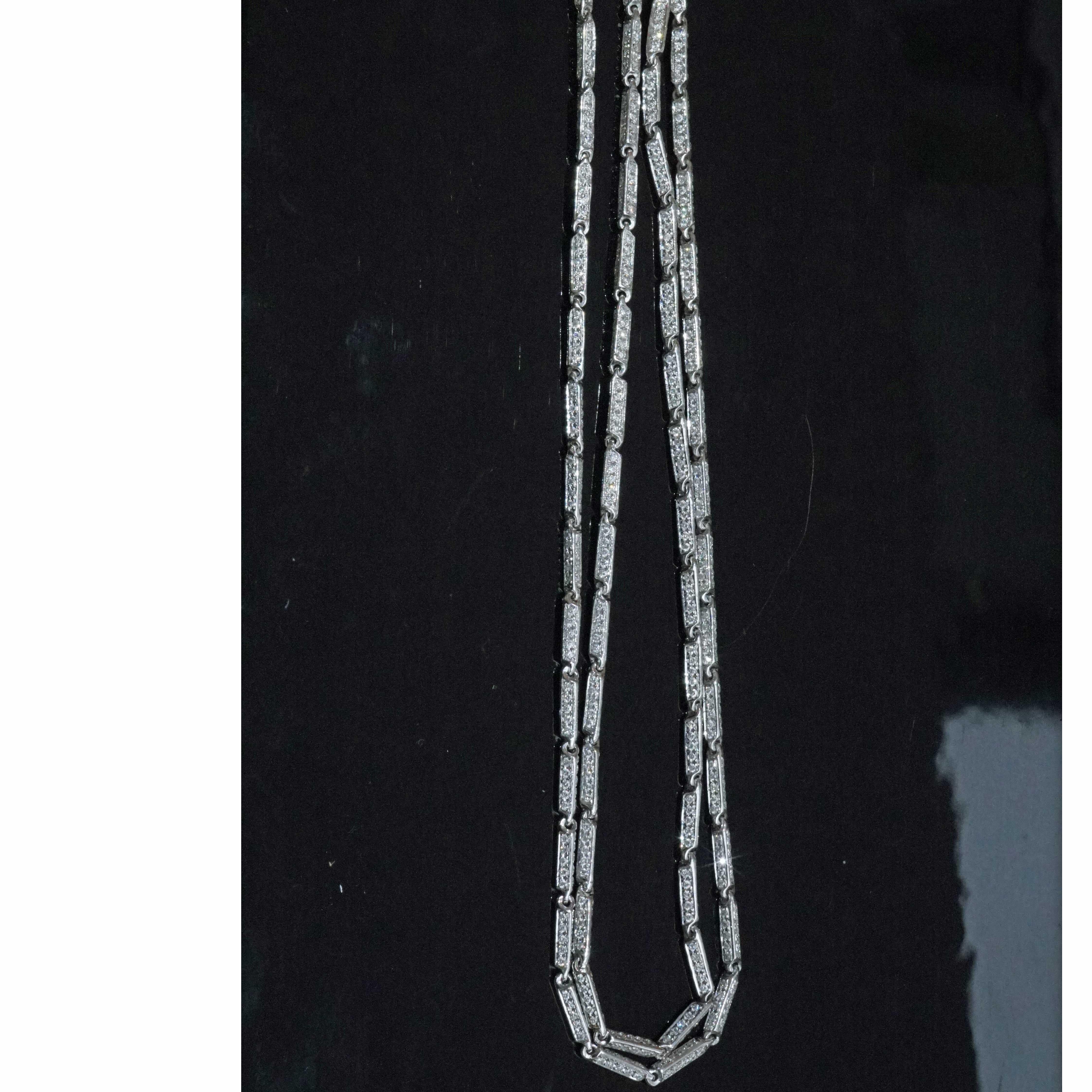 Women's or Men's Brilliant Necklace 6.65 carat 1050 Diamonds OPERA Length 27 inch fully movable For Sale