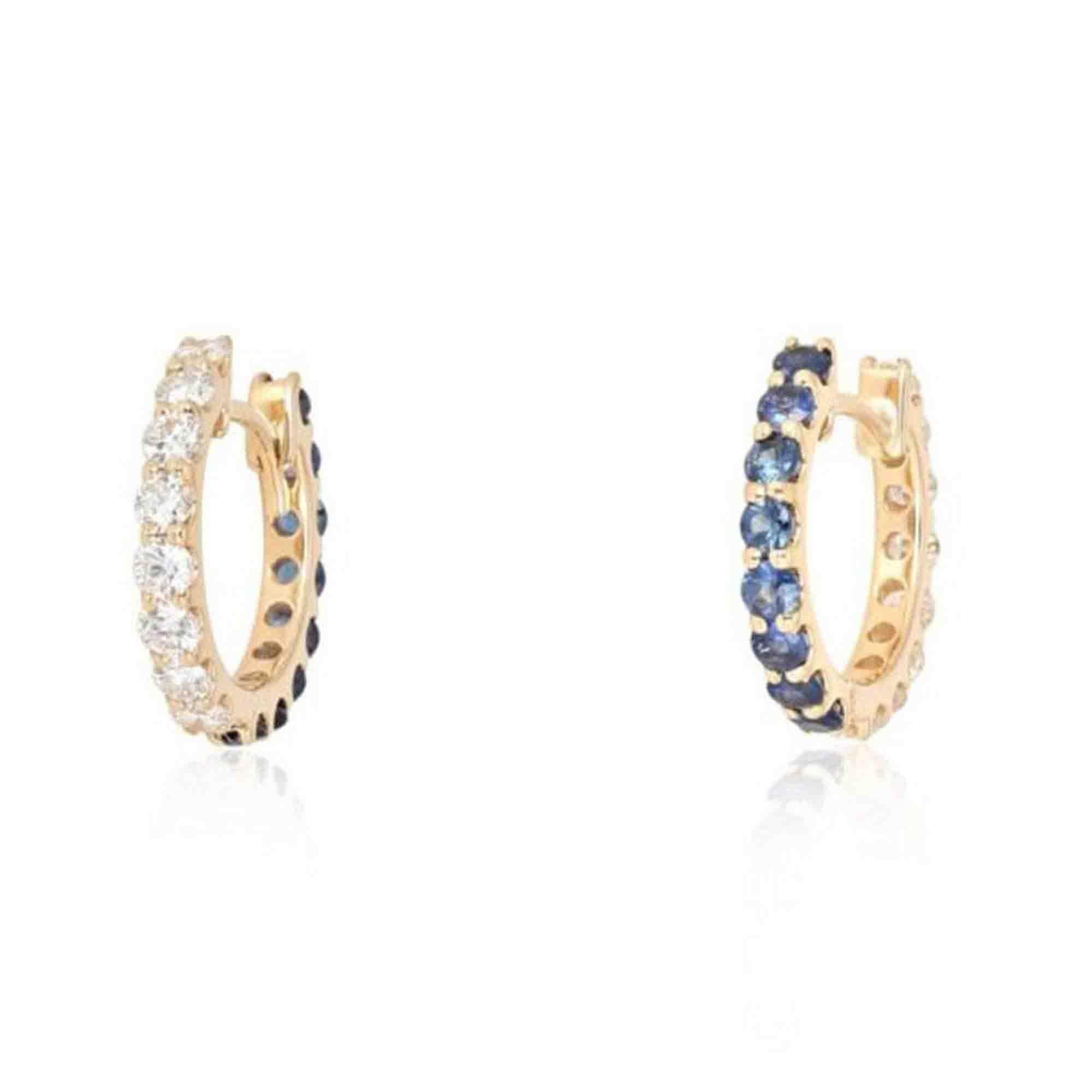 Boucles d'oreilles en or jaune 14K à diamants Huggies et opale brillante