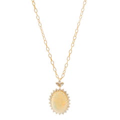 Brilliant Opal and Diamond Yellow Gold Pendant and Necklace