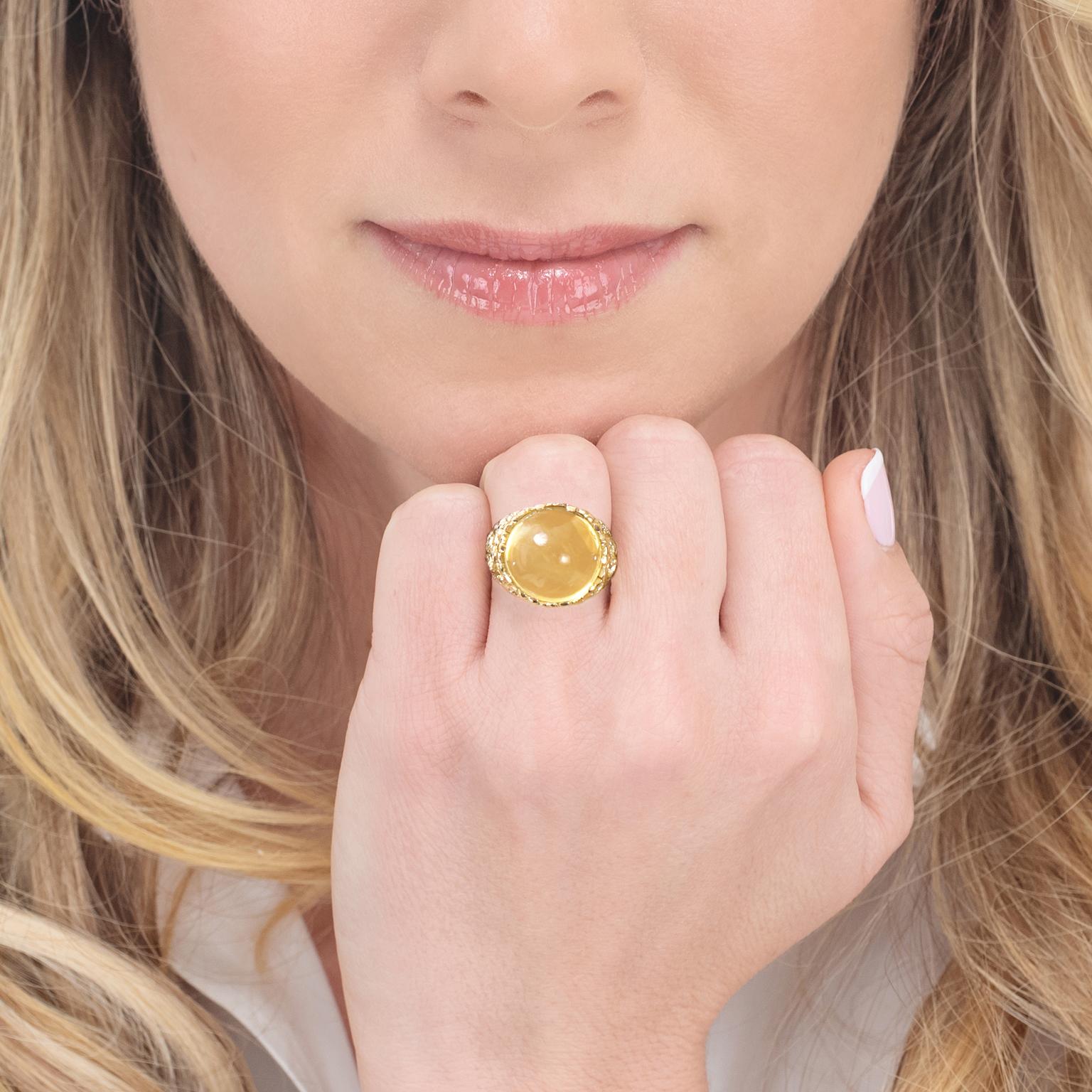 Brilliant Organic Motif 1920s Citrine and Diamond-Set Gold Ring In Excellent Condition In Litchfield, CT