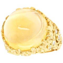 Antique Brilliant Organic Motif 1920s Citrine and Diamond-Set Gold Ring