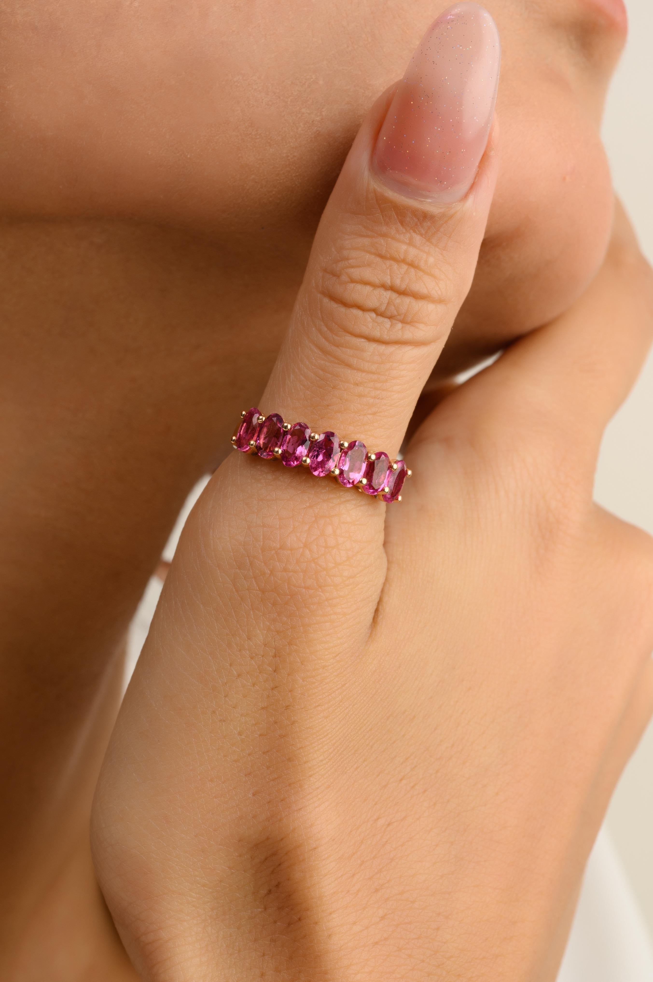 For Sale:  Brilliant Oval Cut Rubellite Half Eternity Band Ring for Her in 14k Yellow Gold 2