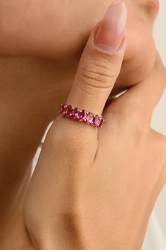 Brilliant Oval Cut Rubellite Half Eternity Band Ring for Her in 14k Yellow Gold
