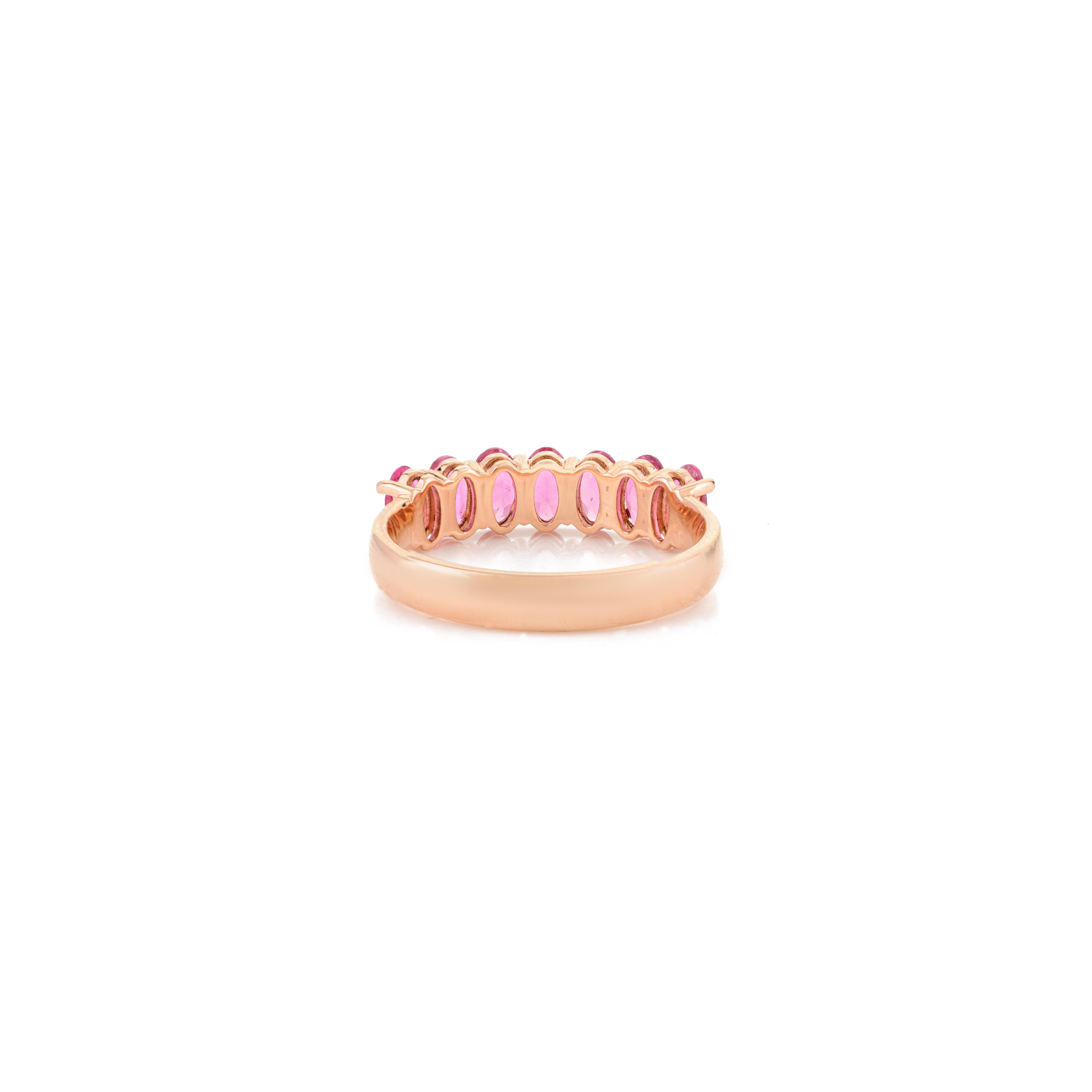 For Sale:  Brilliant Oval Cut Rubellite Half Eternity Band Ring for Her in 14k Yellow Gold 4