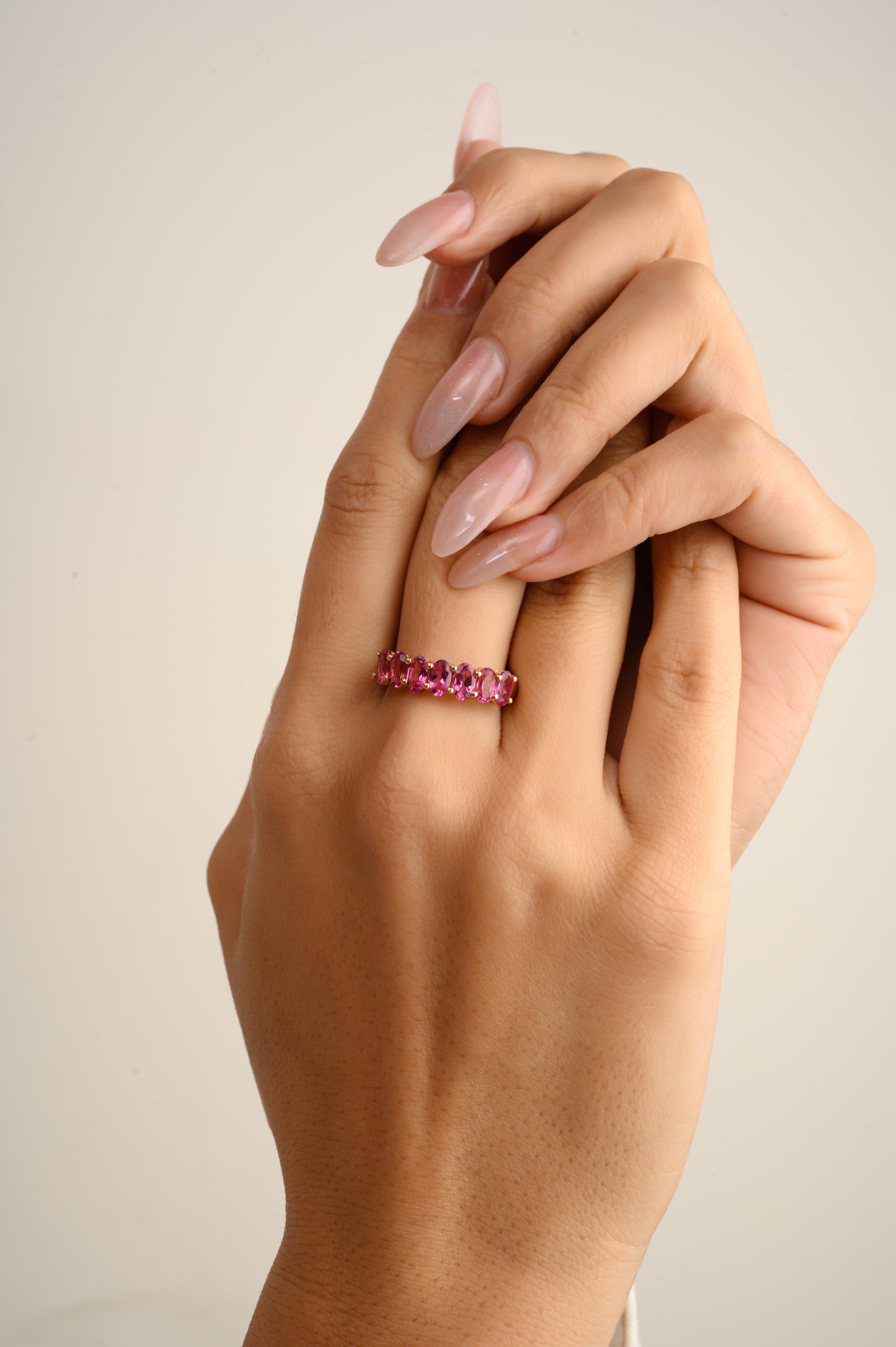 For Sale:  Brilliant Oval Cut Rubellite Half Eternity Band Ring for Her in 14k Yellow Gold 5