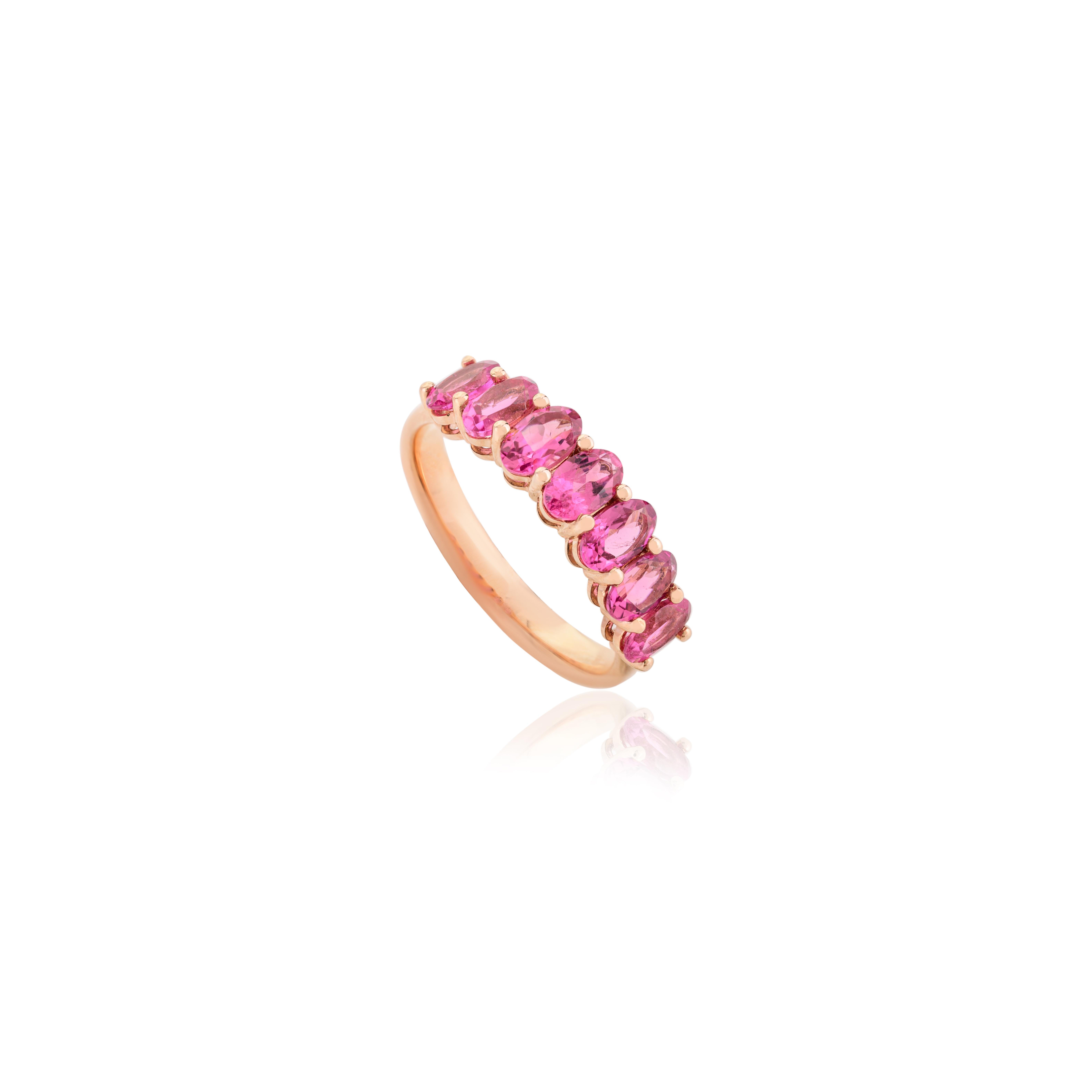 For Sale:  Brilliant Oval Cut Rubellite Half Eternity Band Ring for Her in 14k Yellow Gold 6