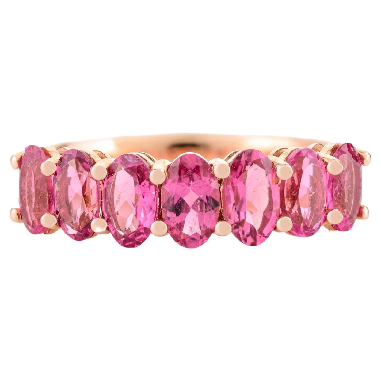For Sale:  Brilliant Oval Cut Rubellite Half Eternity Band Ring for Her in 14k Yellow Gold