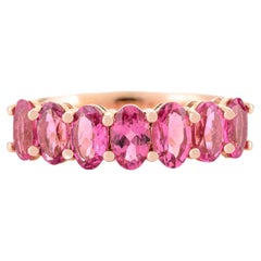 Brilliant Oval Cut Rubellite Half Eternity Band Ring for Her in 14k Yellow Gold