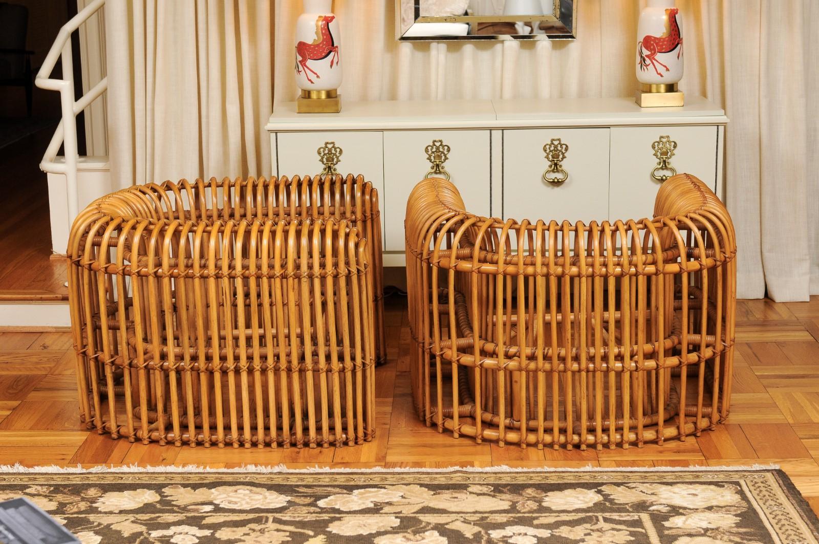Brilliant Pair of Rattan and Cane Rib Series Club Chairs by Henry Olko, 1978 For Sale 3